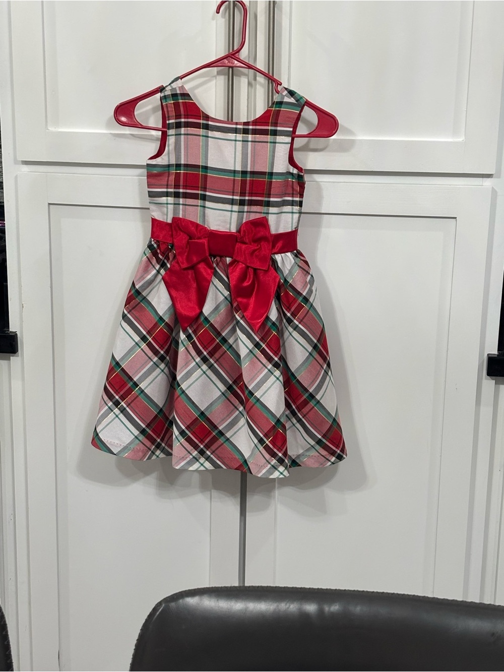 Girls Gymboree Red and Green Plaid Holiday Dress with Satin Bow
